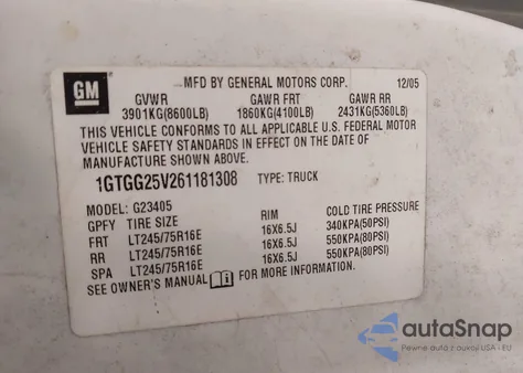 2006 GMC Savana Work Van from USA, damaged, VIN 1GTGG25V261181308